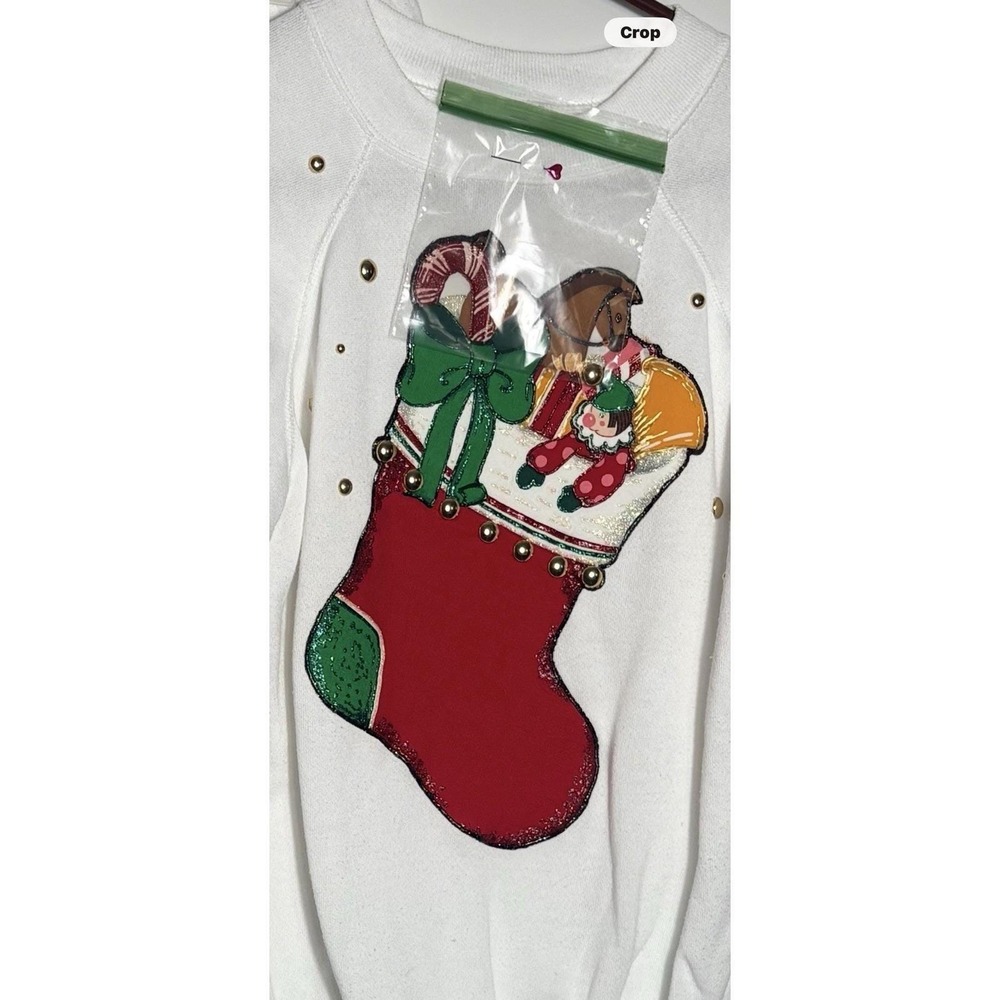 VTG 80s 90s Christmas Appliqué Girls Women's Sweatsuit Handmade Paint Beads